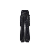 24ANS Grunge Oversized Faux Leather Cargo Pants – Straight-Leg Pants