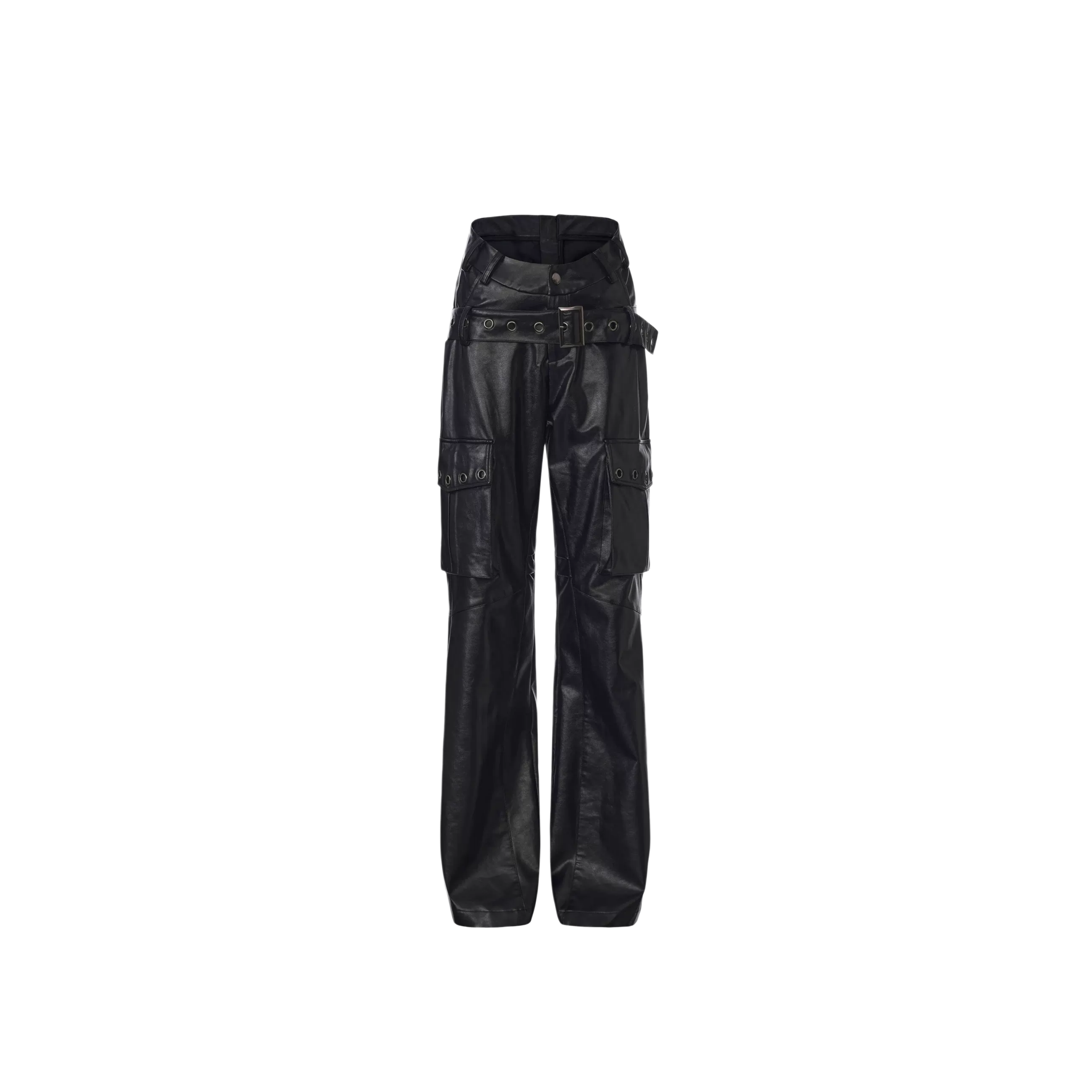 24ANS Grunge Oversized Faux Leather Cargo Pants – Straight-Leg Pants