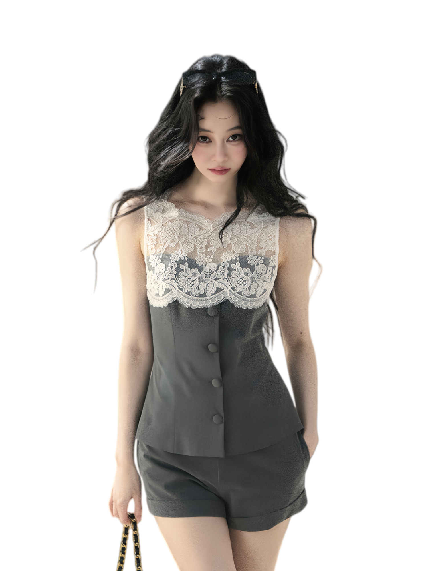 Lace Trim Top Shorts Set