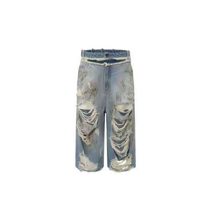 Mud-Dyed Punk Grunge Mid-Length Shorts