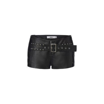 24ANS Layered Belt Studded Faux Leather Shorts – Shorts