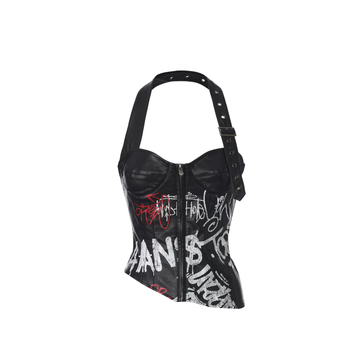 Studded Graffiti Leather Halter Corset