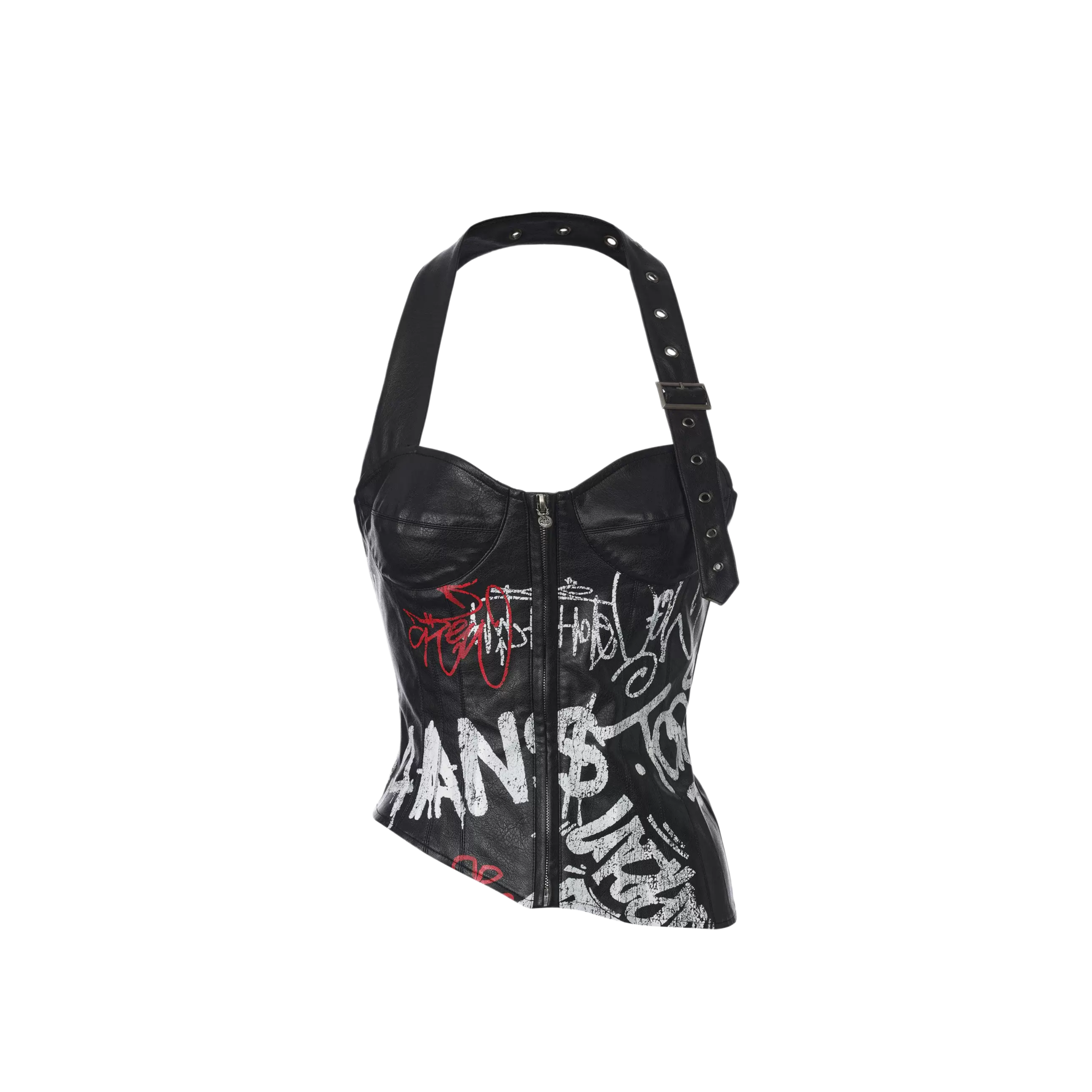 Studded Graffiti Leather Halter Corset