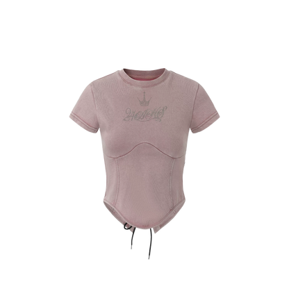Punk Rhinestone Drawstring Tee