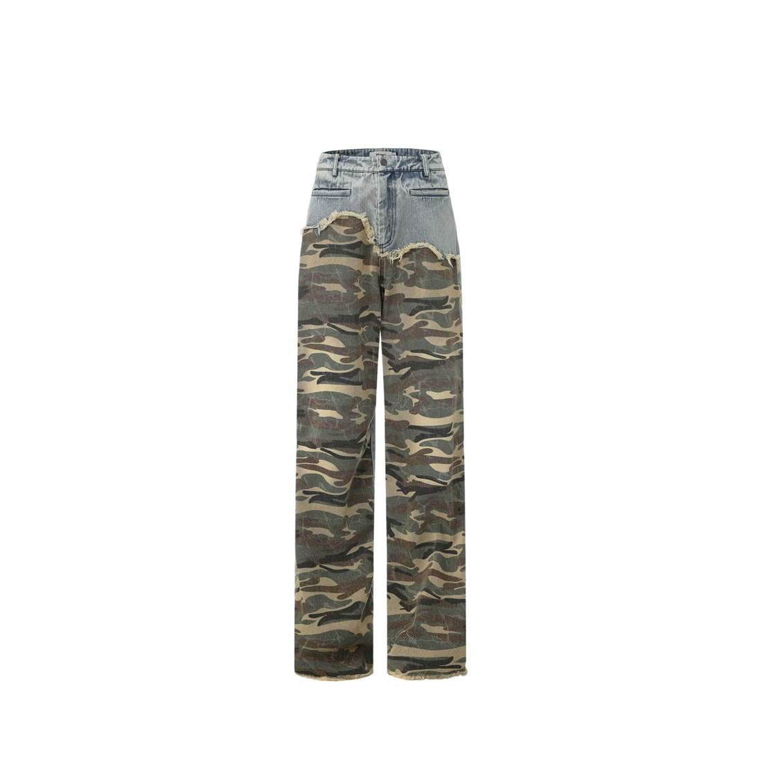 24ANS Camouflage Panel Distressed Washed Jeans – Jeans