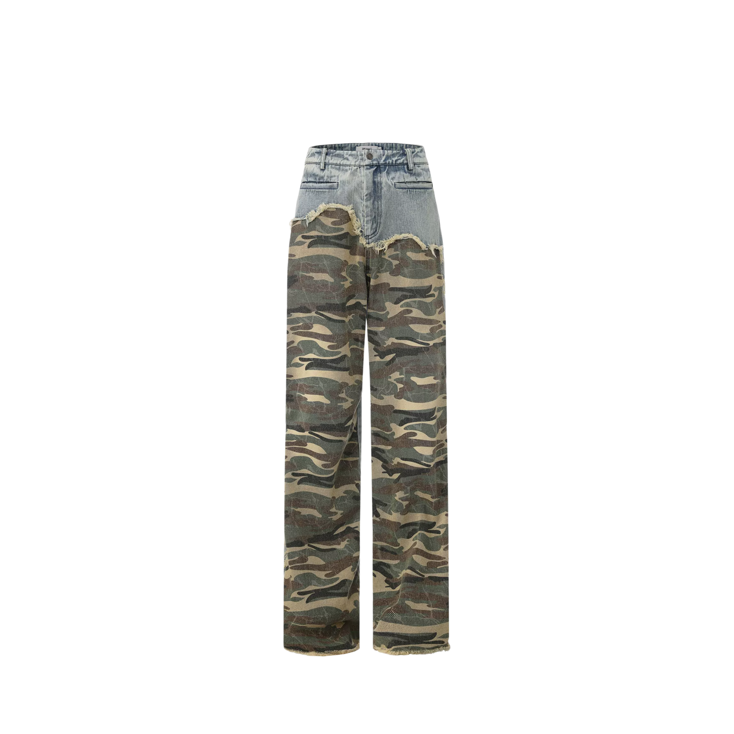 Camouflage Panel Distressed Washed Jeans