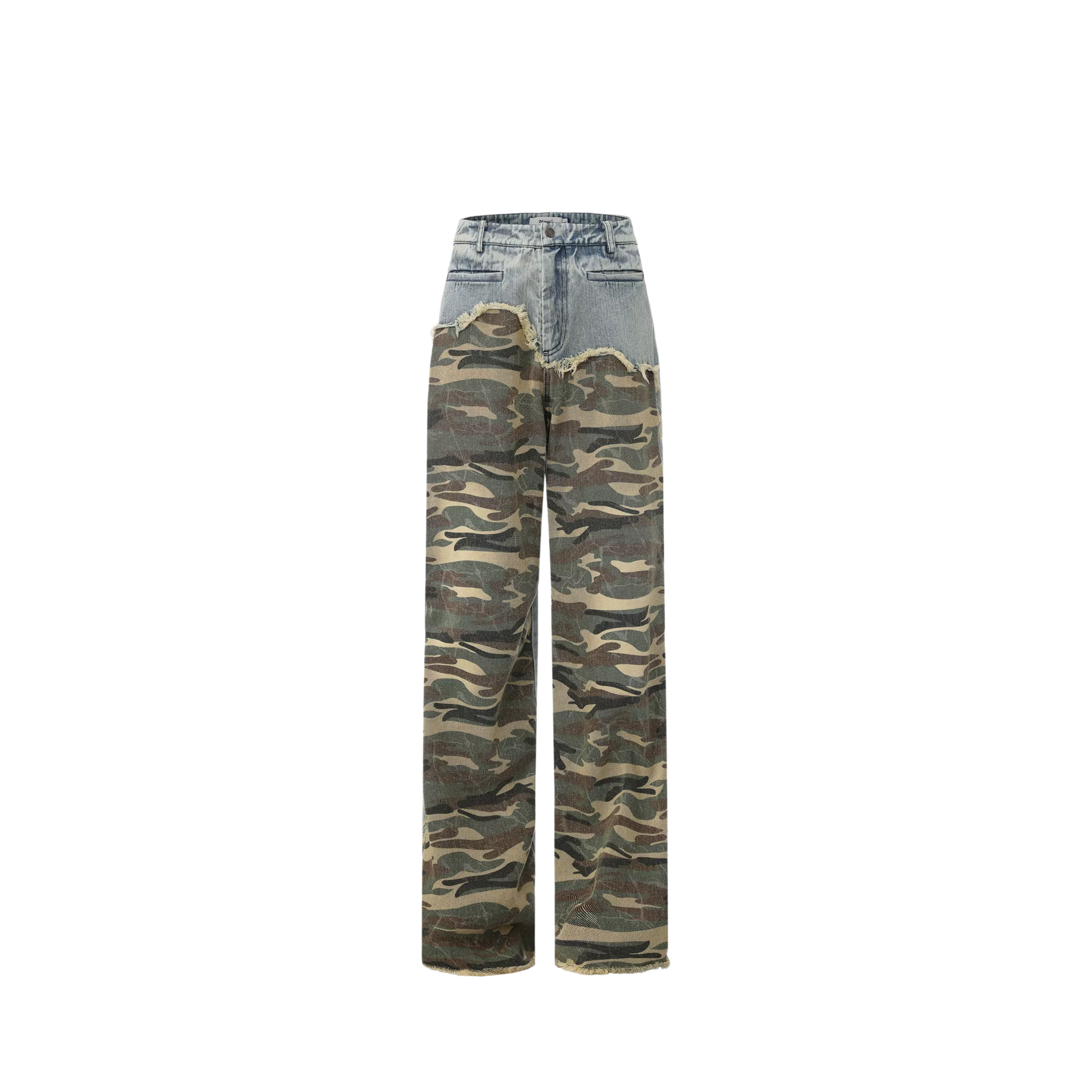 Camouflage Panel Distressed Washed Jeans