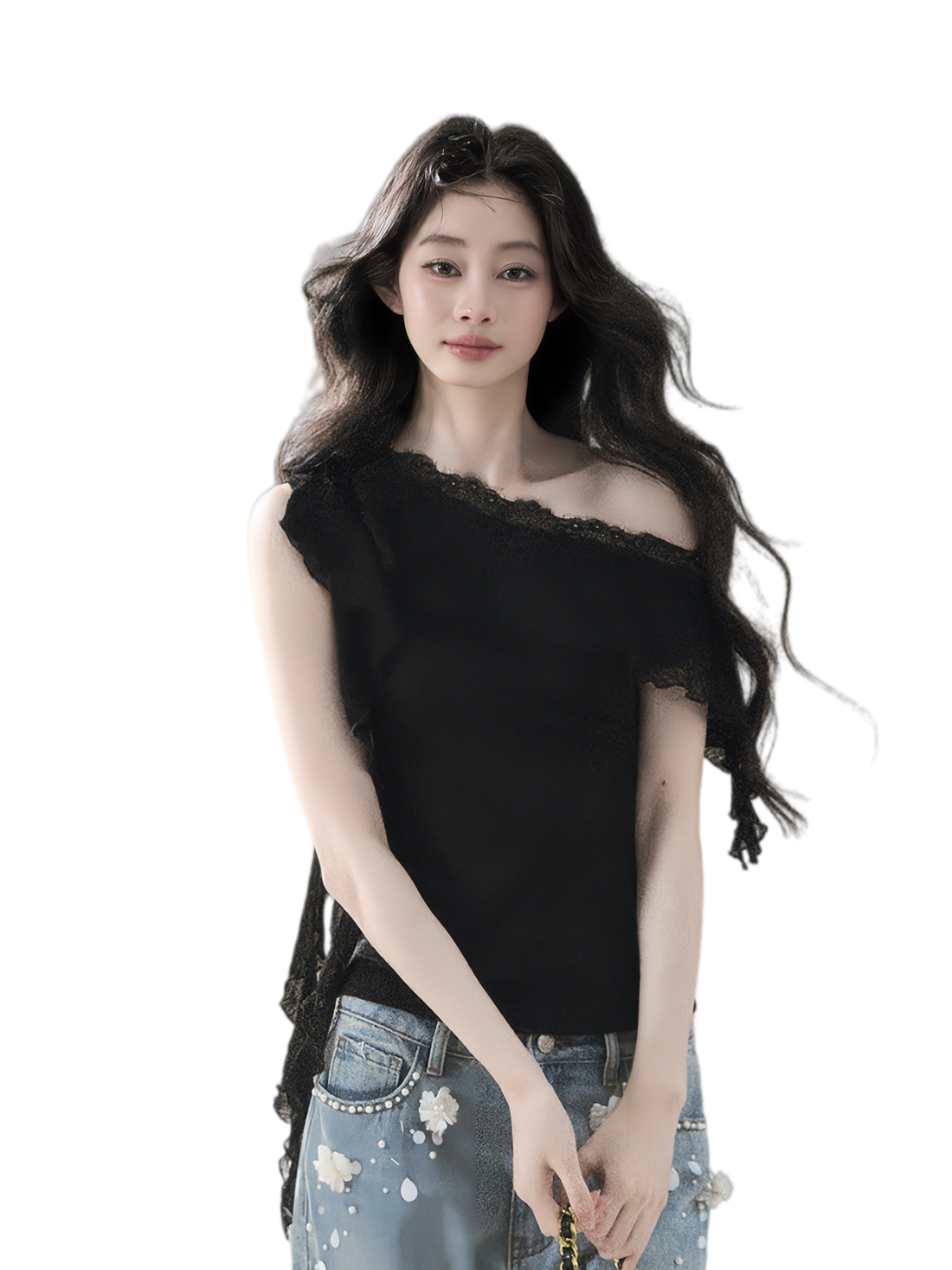AOMALM Lace One-Shoulder Crop Tee – T-Shirts &amp; Polos