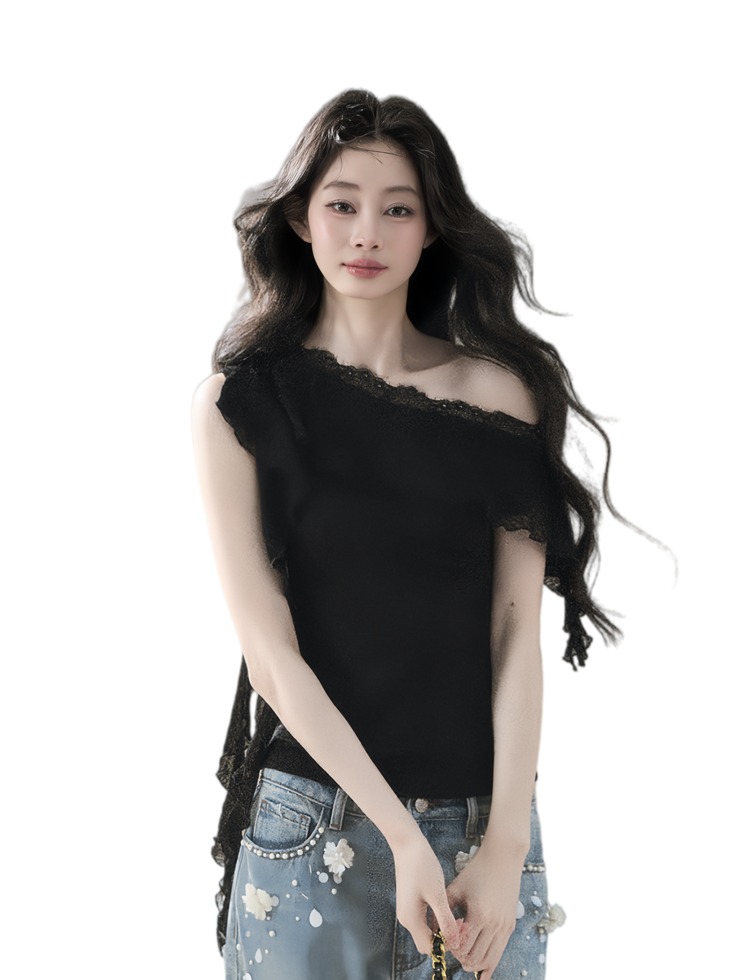 Lace One-Shoulder Crop Tee