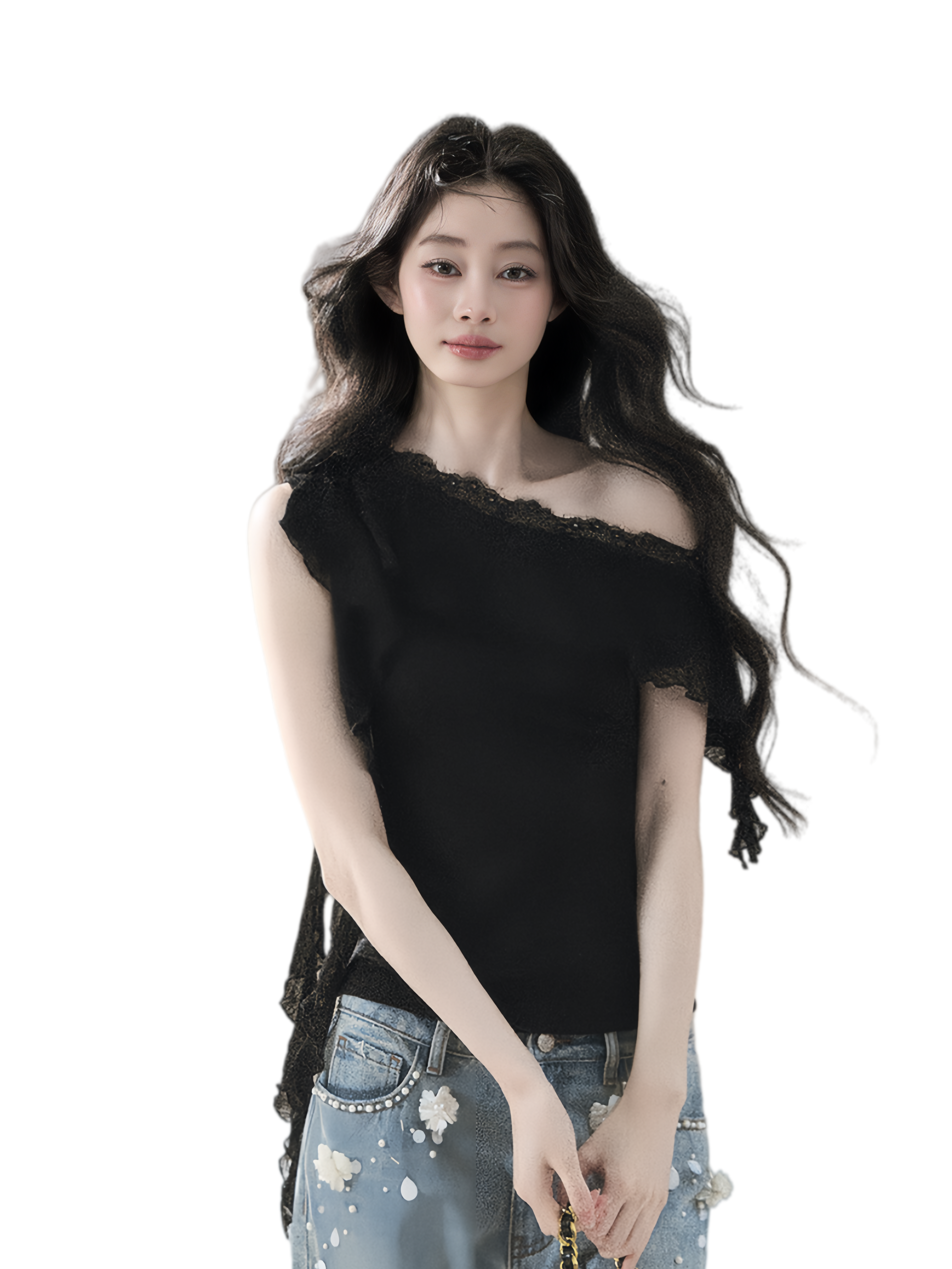 Lace One-Shoulder Crop Tee