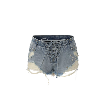 Distressed Punk Denim Shorts