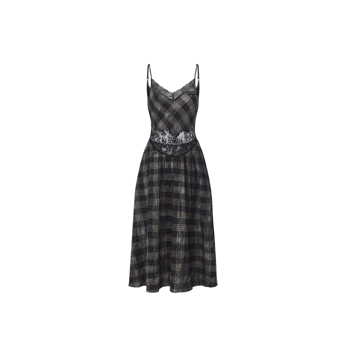 Grunge Plaid Lace Panel Slip Dress