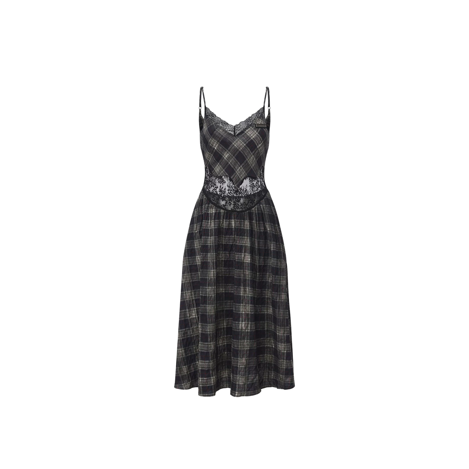 Grunge Plaid Lace Panel Slip Dress
