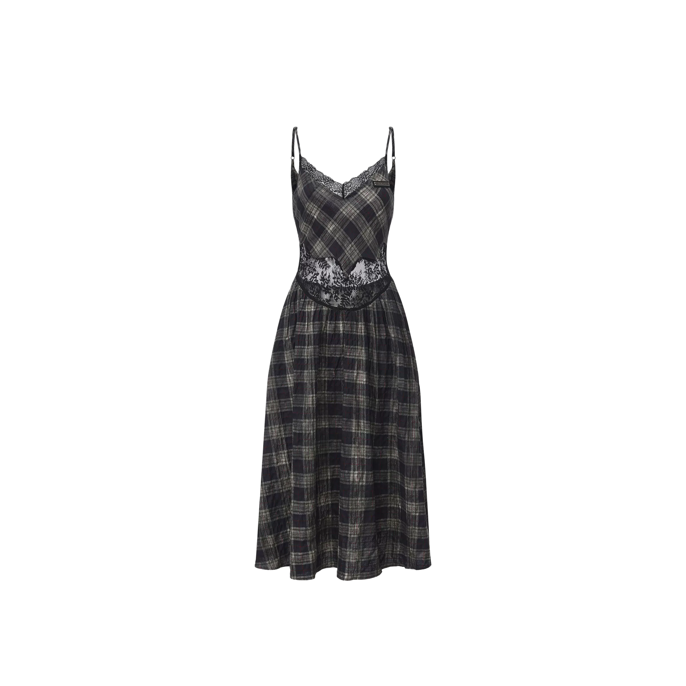 Grunge Plaid Lace Panel Slip Dress