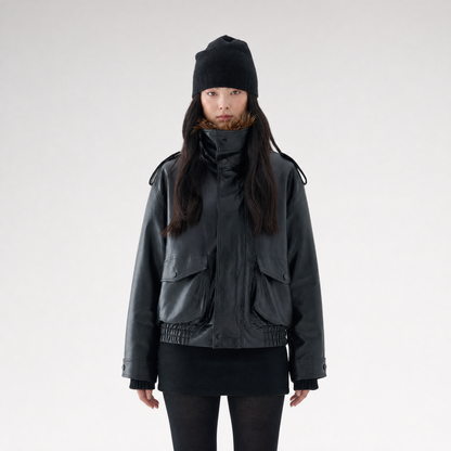 Oil-Wax Cropped PU Jacket