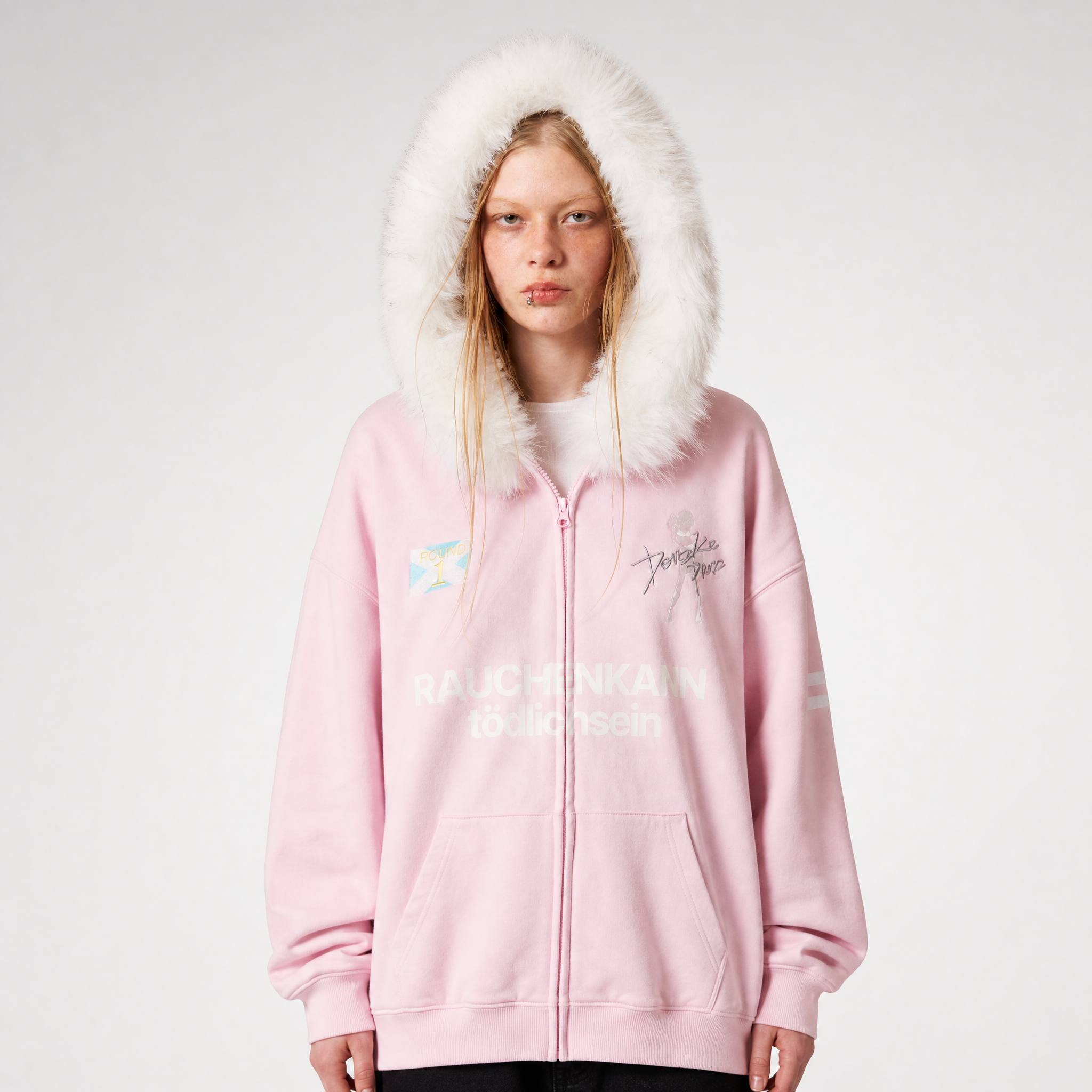 Fur Trim Oversized Zip Hoodie