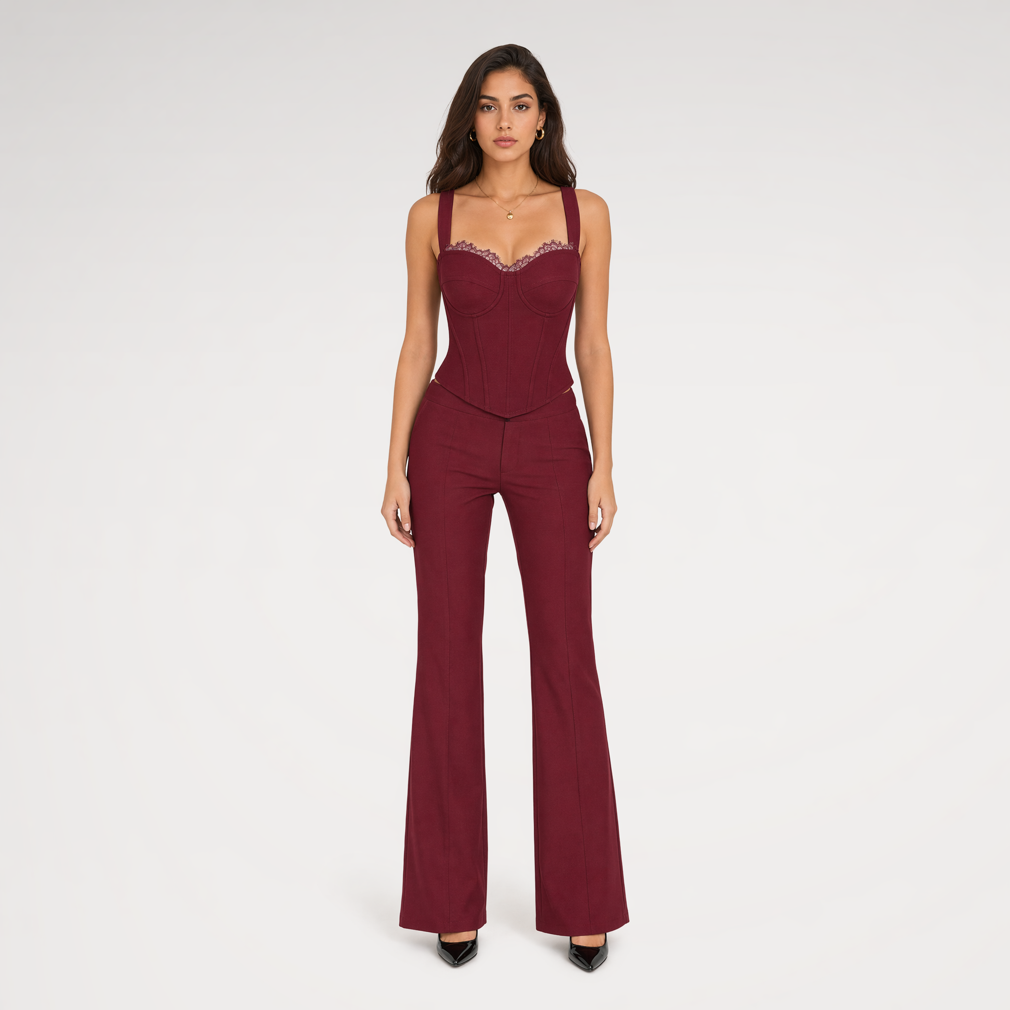 Burgundy Lace Boned Bustier