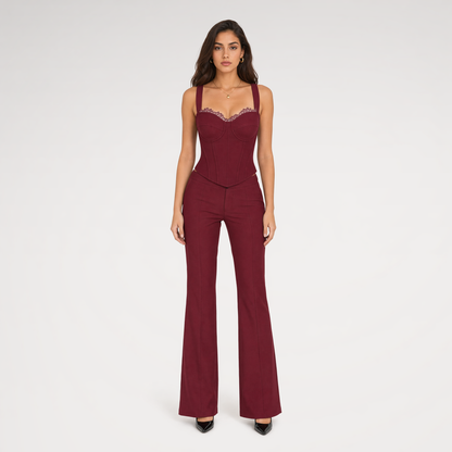 Burgundy Lace Boned Bustier