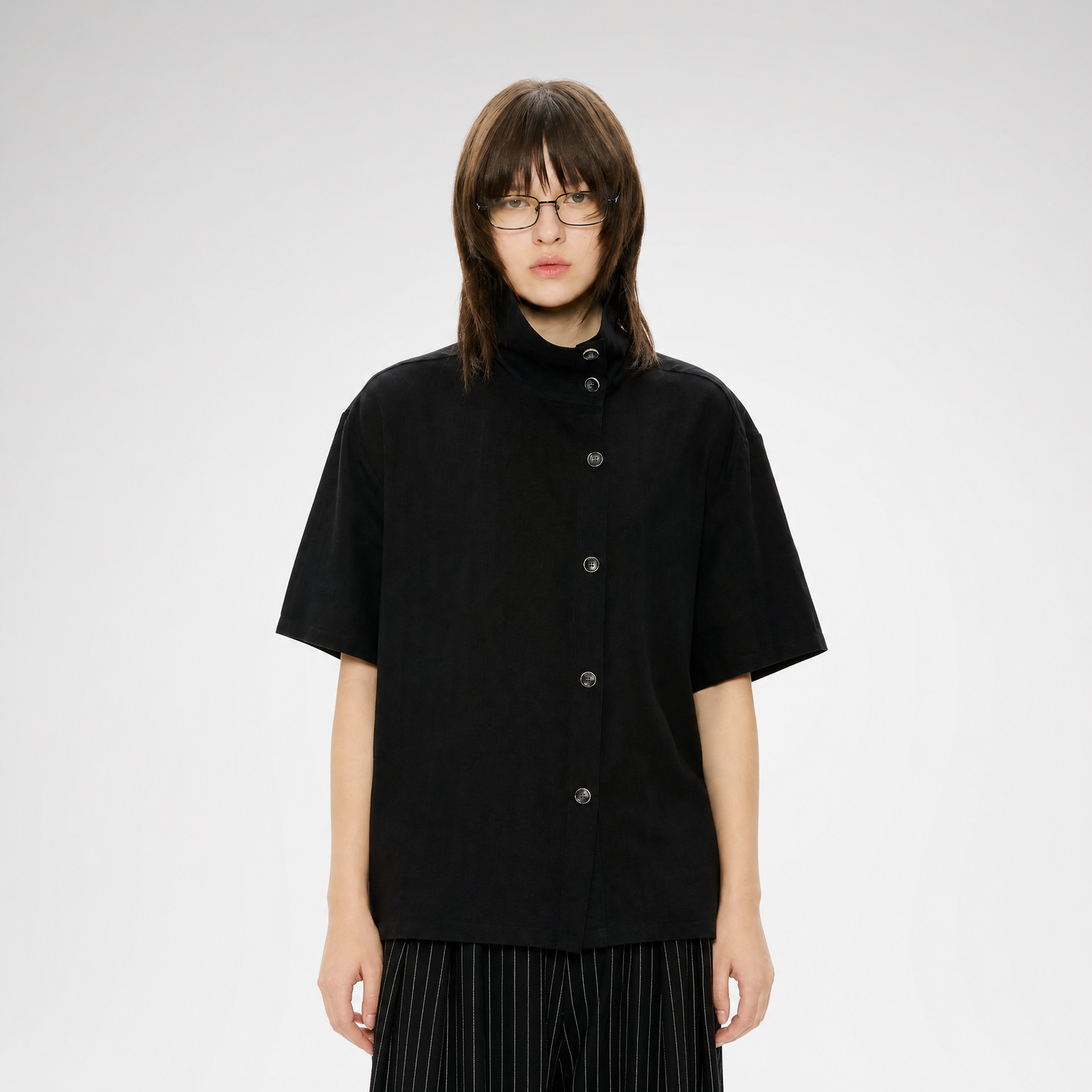 Lyocell Linen Stand Collar Shirt