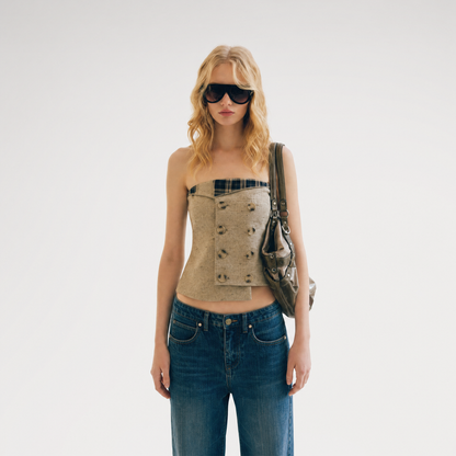 Plaid Bustier Top