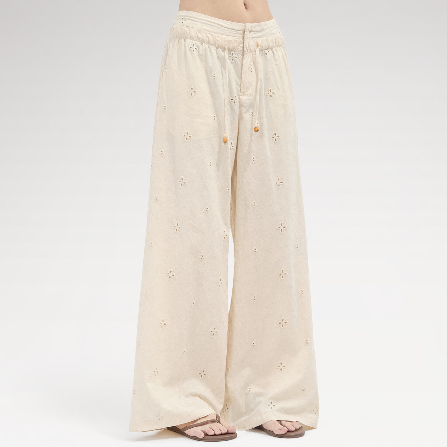 Wide-Leg Embroidered Pants