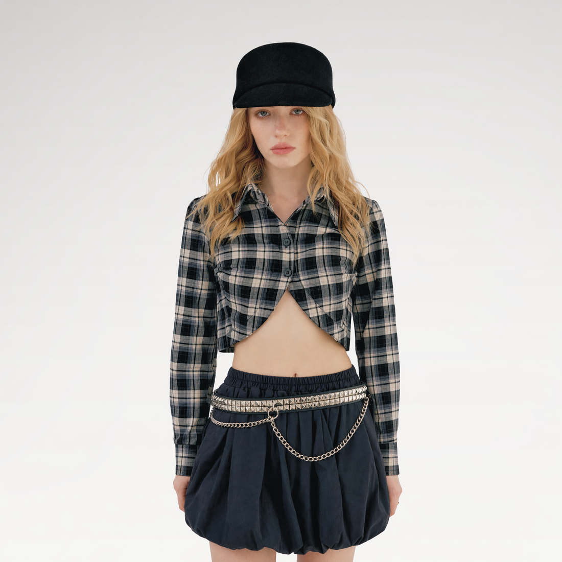Plaid Cropped Bow Shirt