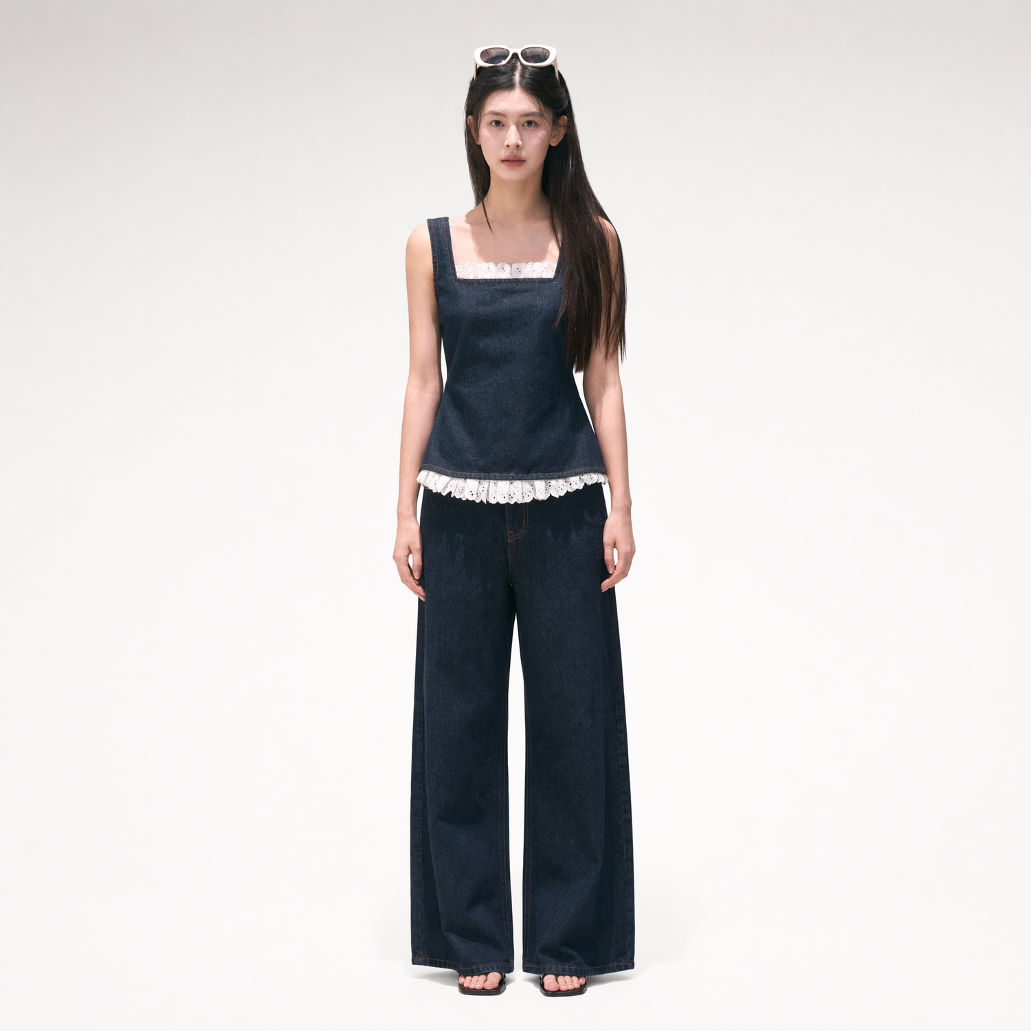 Washed Denim Wide-Leg Set