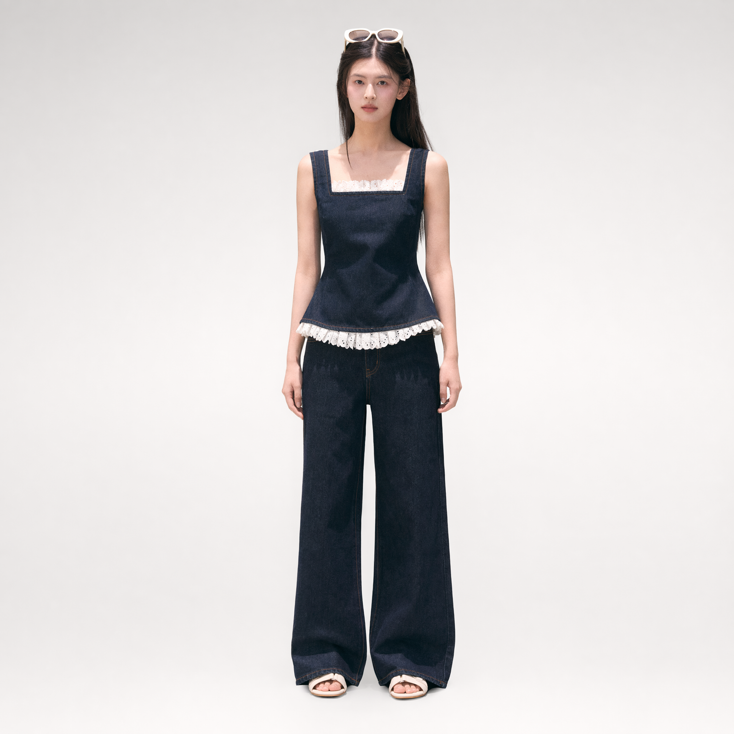 Washed Denim Wide-Leg Set