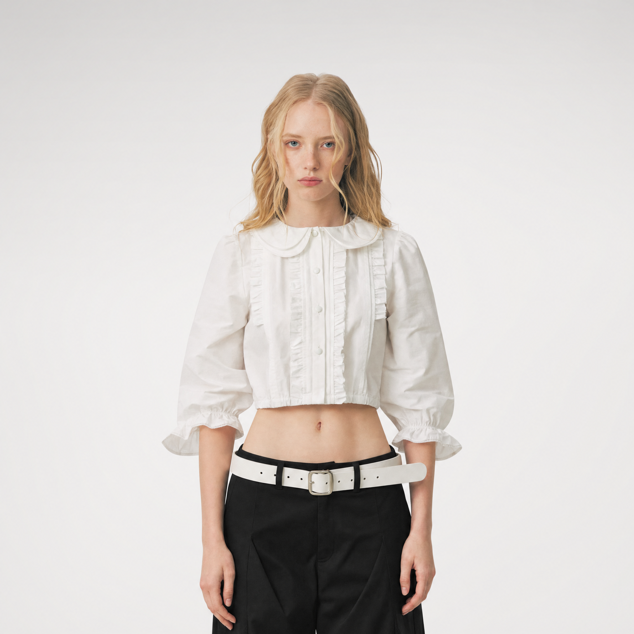 Ruffled Collar Peplum Blouse