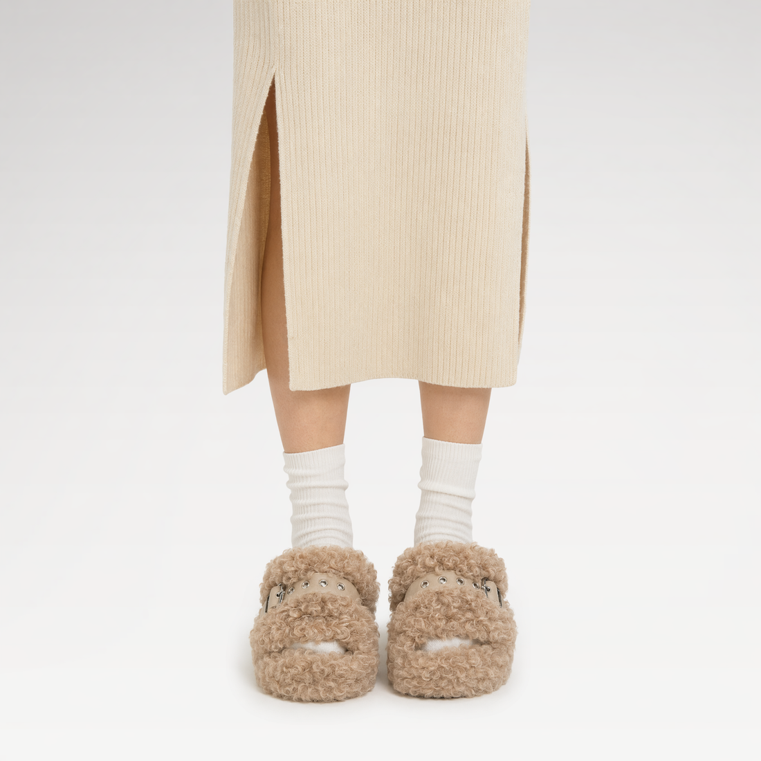 Platform Teddy Fur Slides
