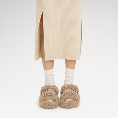 Platform Teddy Fur Slides