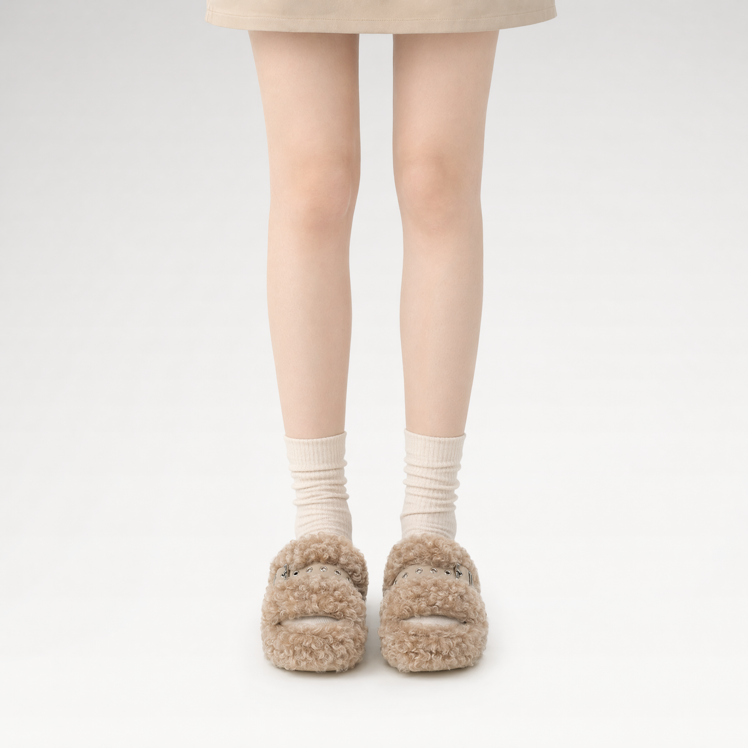 Platform Teddy Fur Slides