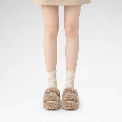 Platform Teddy Fur Slides