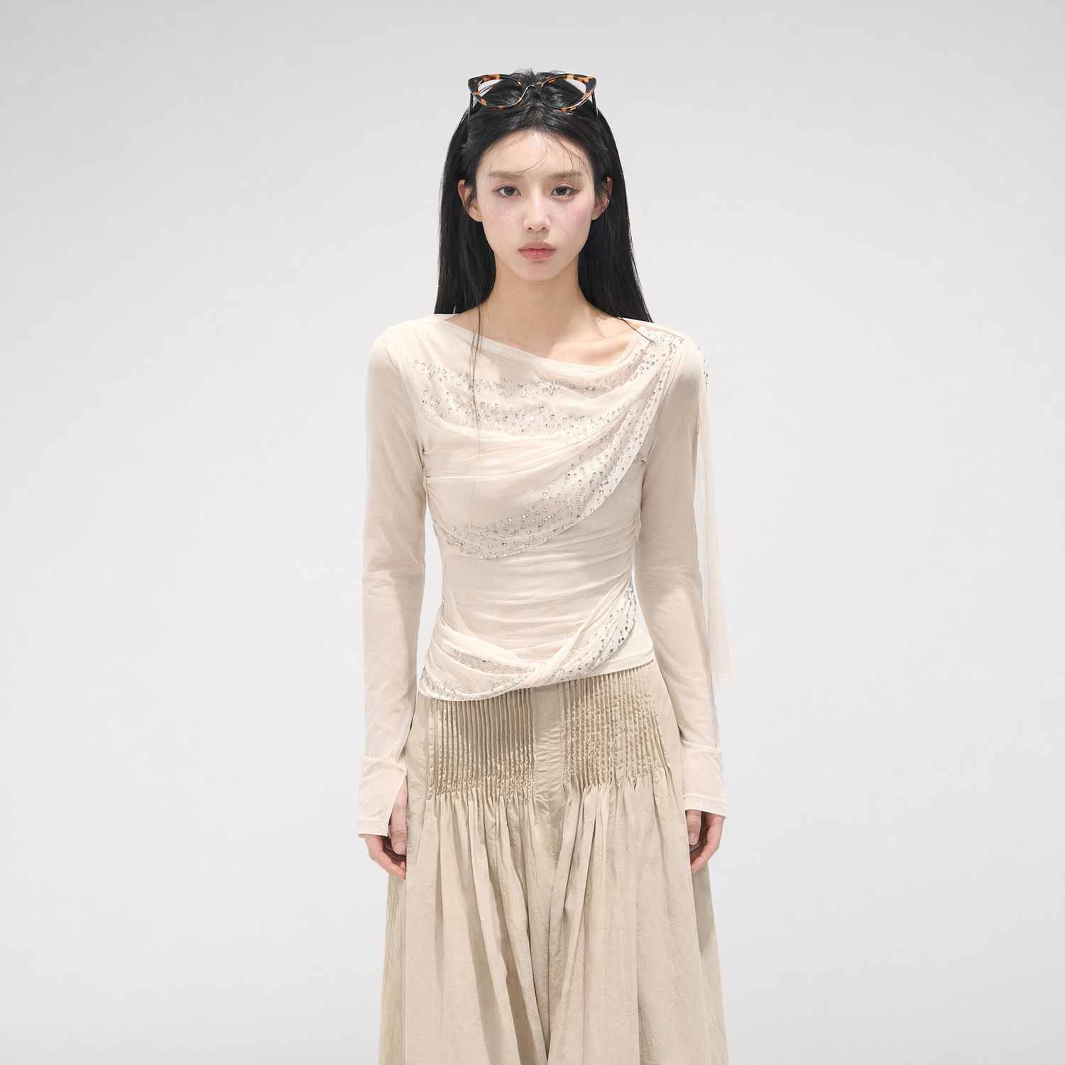 Mesh Drape Rhinestone Top | Final Sale