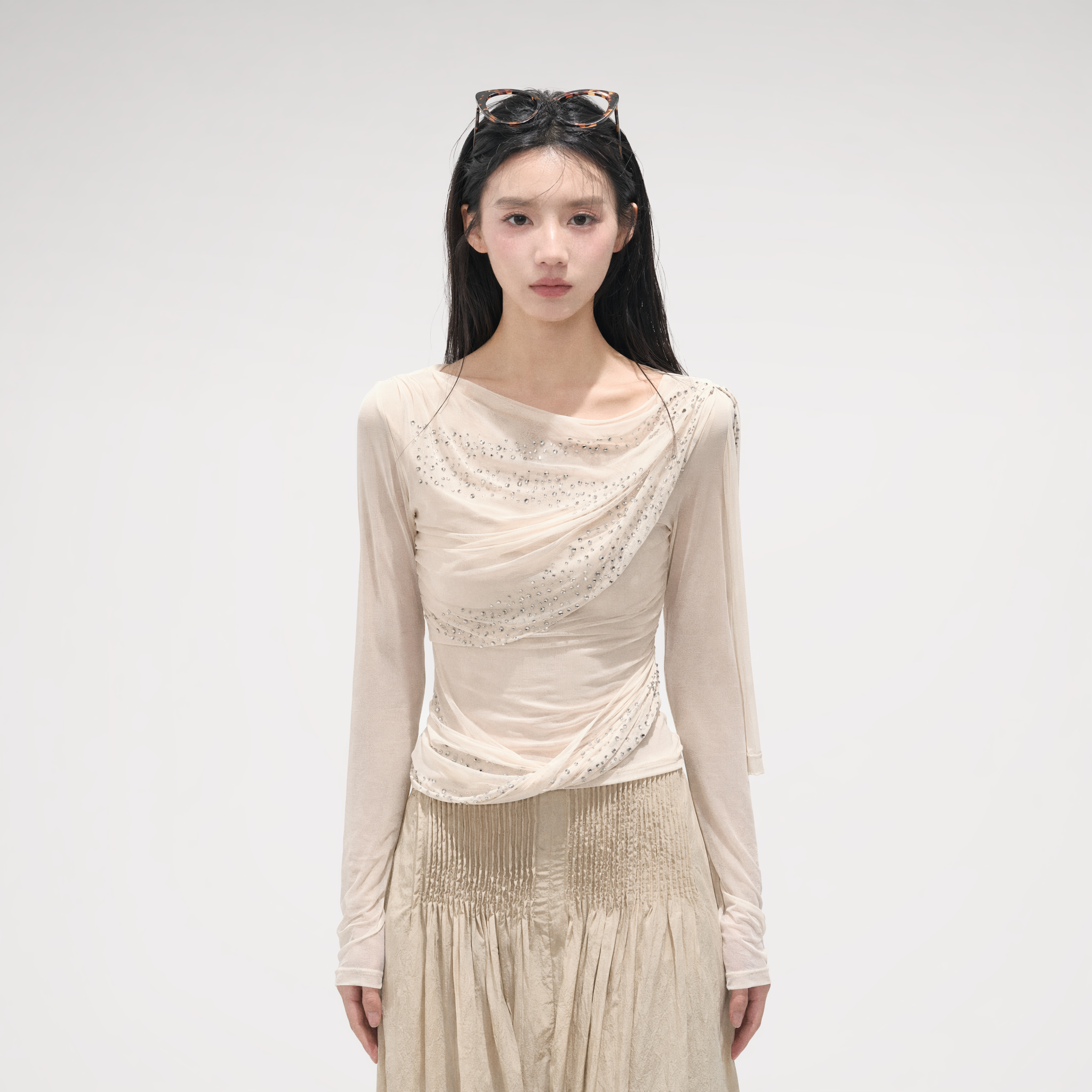 Mesh Drape Rhinestone Top | Final Sale