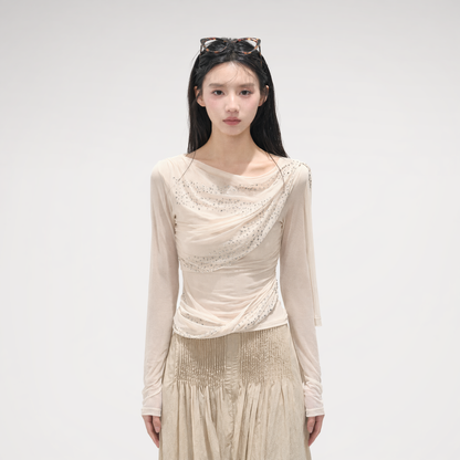 Mesh Drape Rhinestone Top | Final Sale