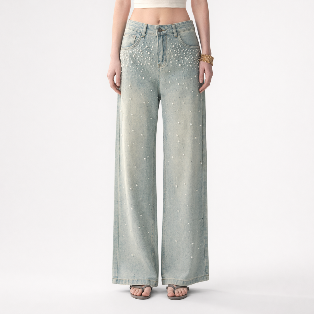 Washed Pearl Wide-Leg Jeans