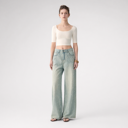 Washed Pearl Wide-Leg Jeans