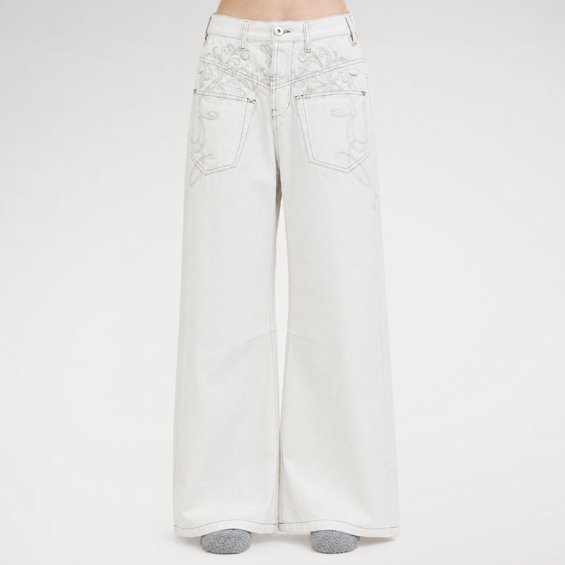 Embroidered Wide-Leg Jeans