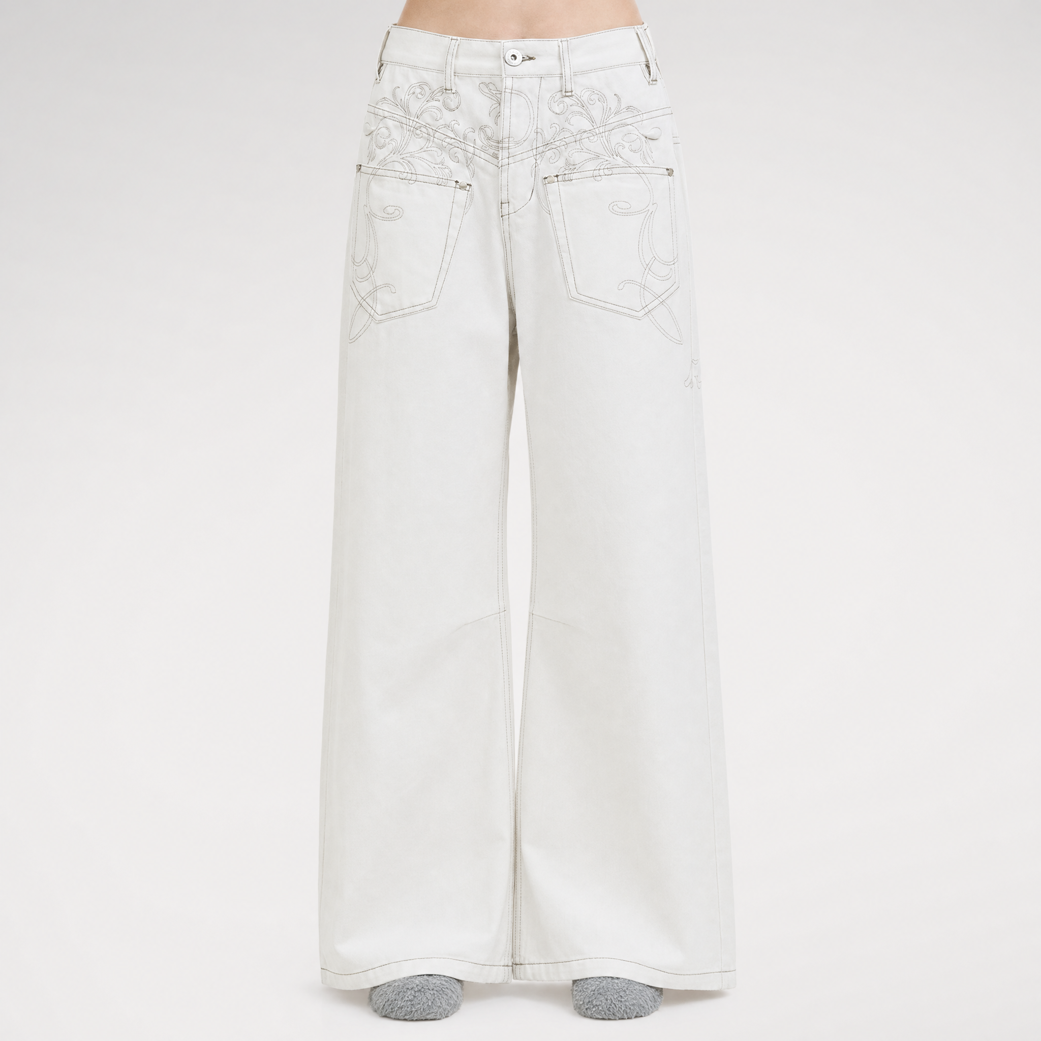 Embroidered Wide-Leg Jeans