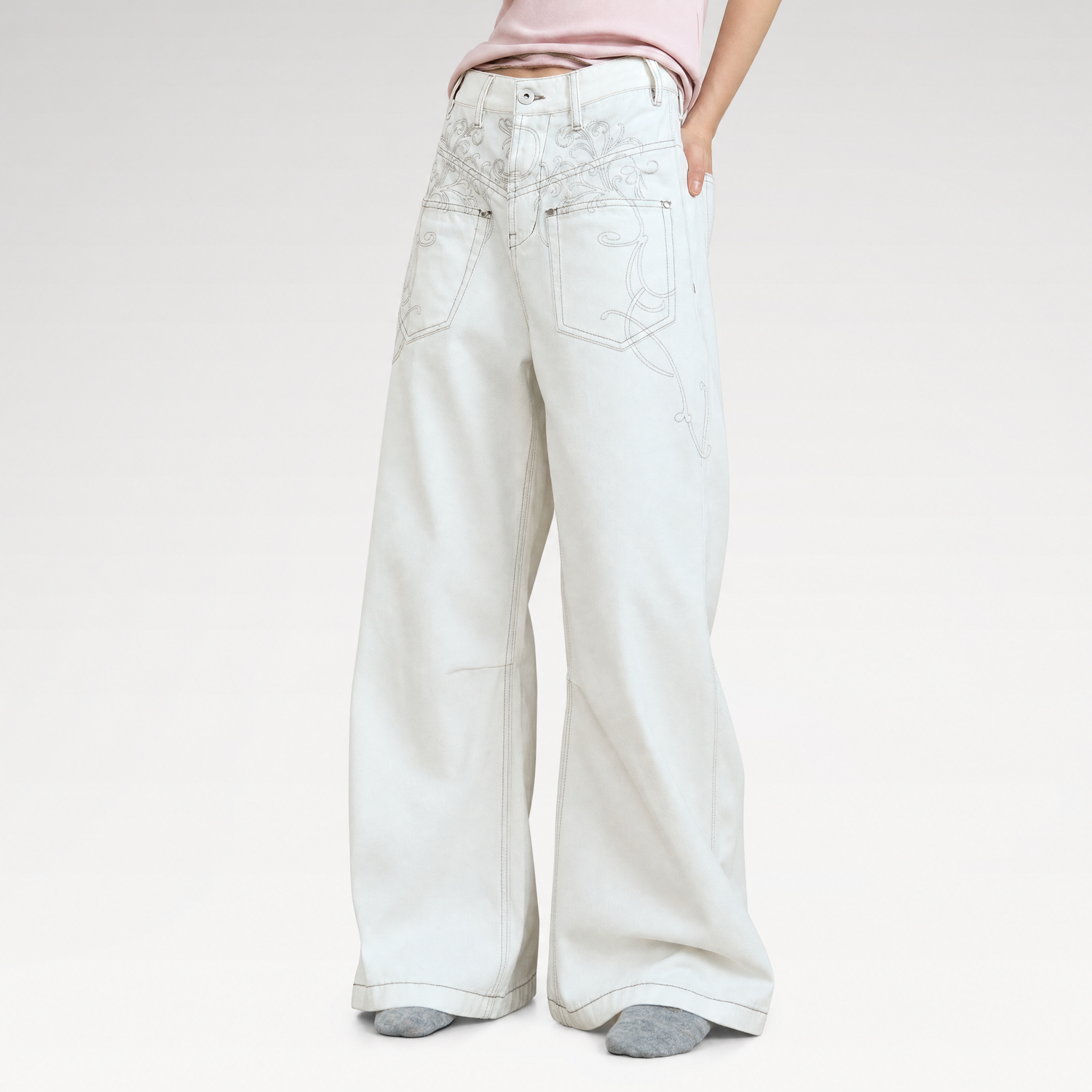 Embroidered Wide-Leg Jeans