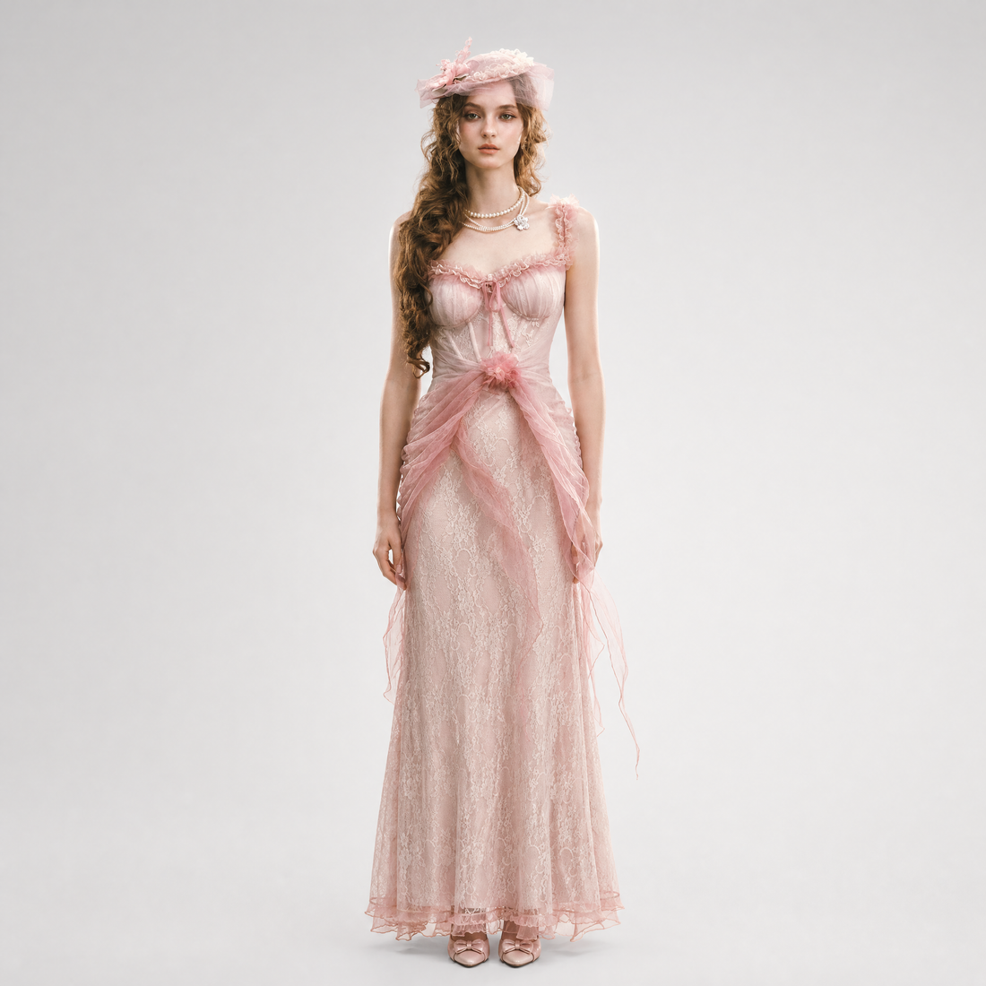 Floral Lace Ruffle Midi Dress