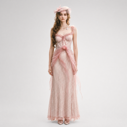 Floral Lace Ruffle Midi Dress