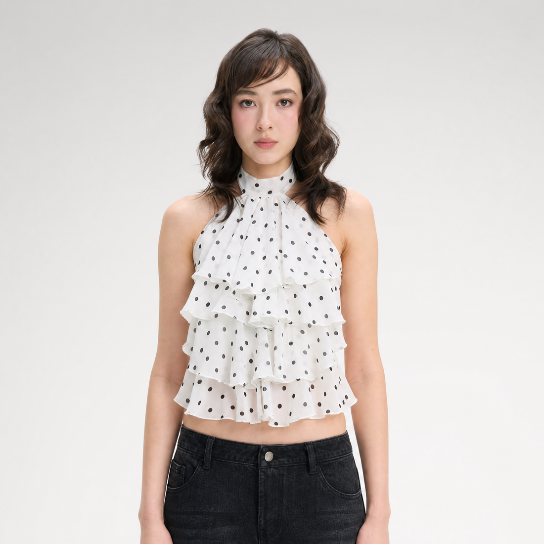 Polka-Dot Ruffle Halter Top