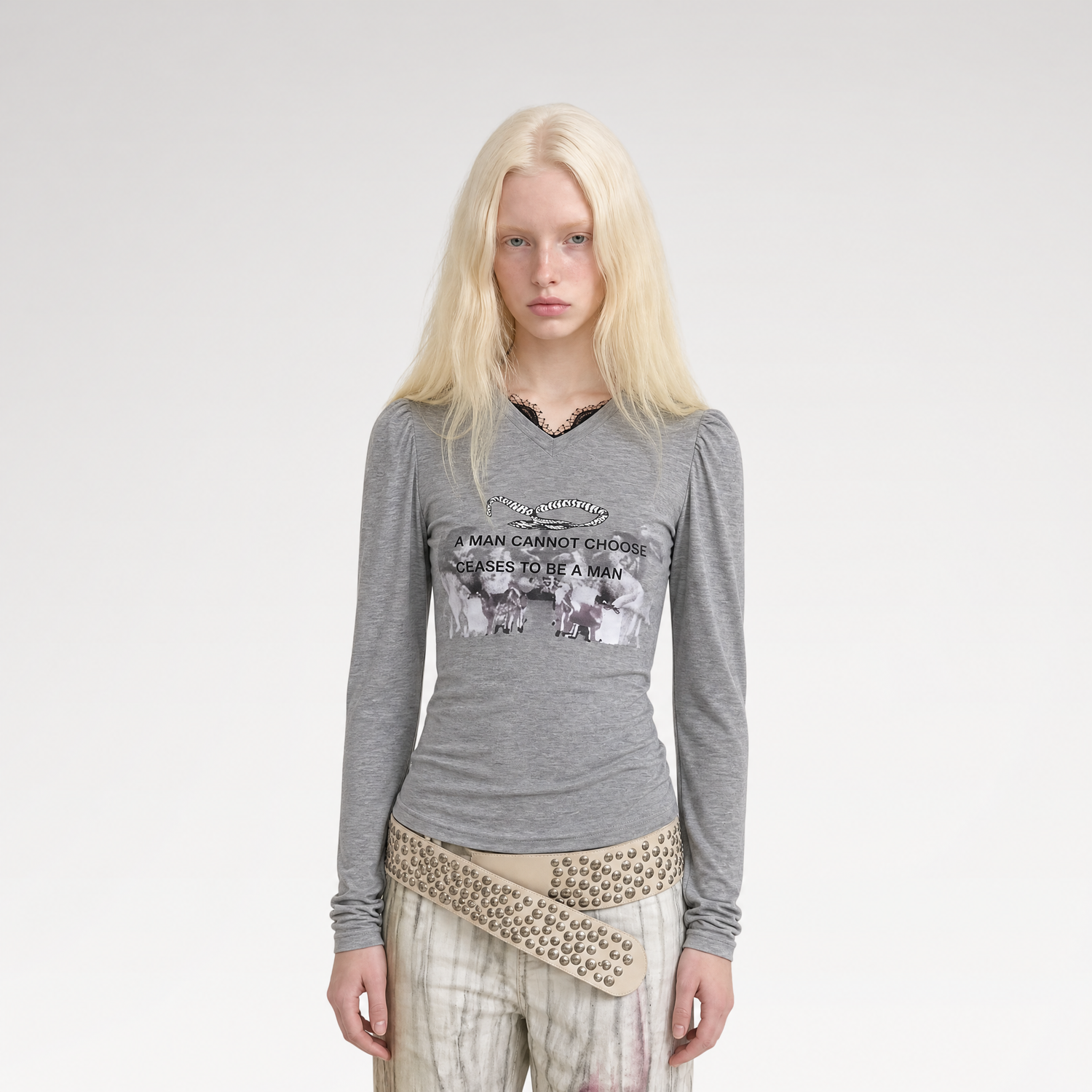 Lace Panel Fitted Long-Sleeve T-Shirt