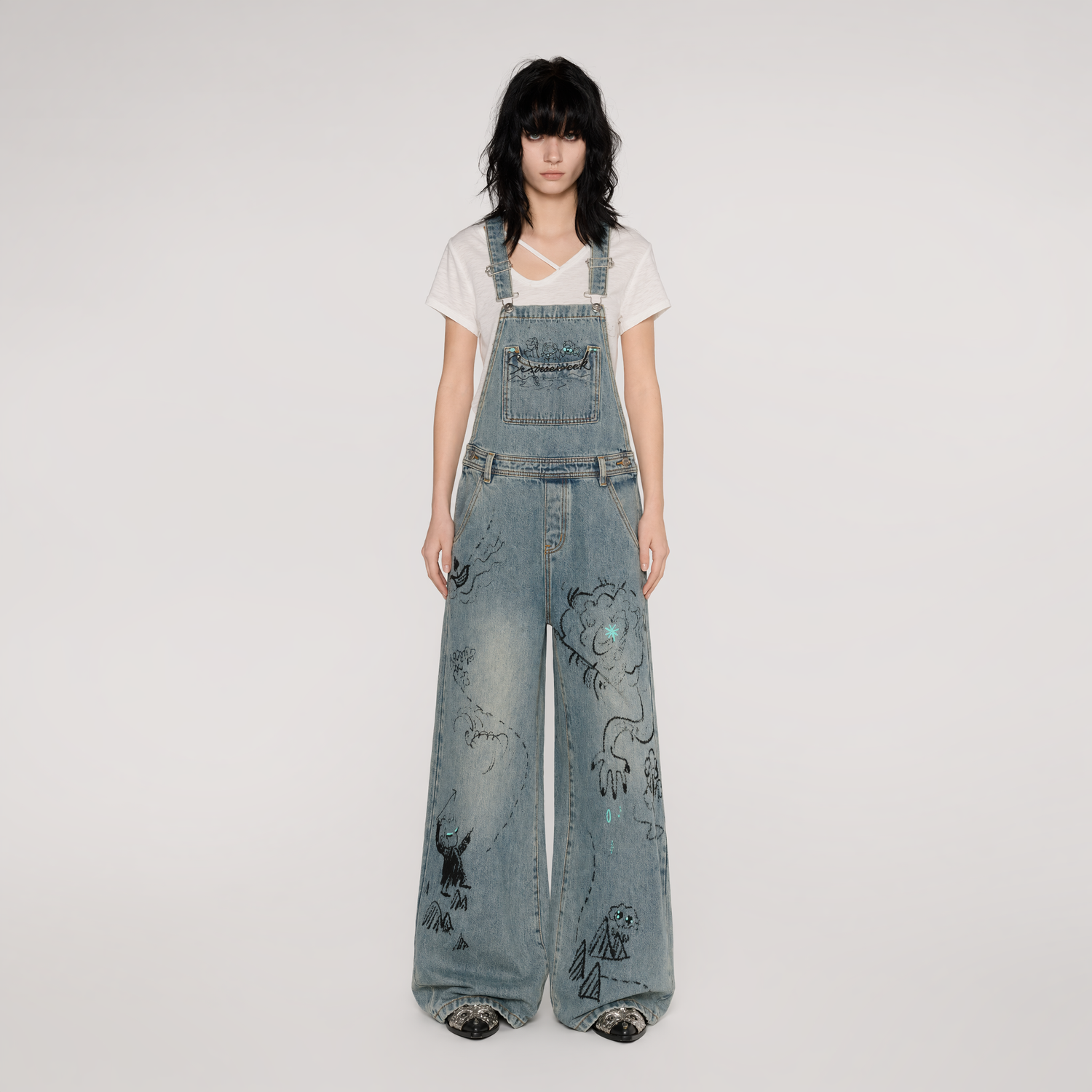 Graffiti Wide-Leg Overalls