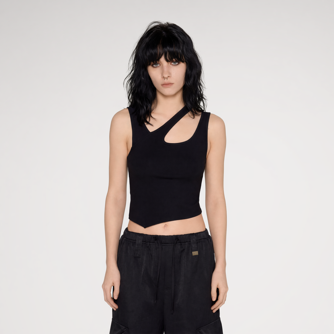 Deconstructed Asymmetric Cutout Tank Top