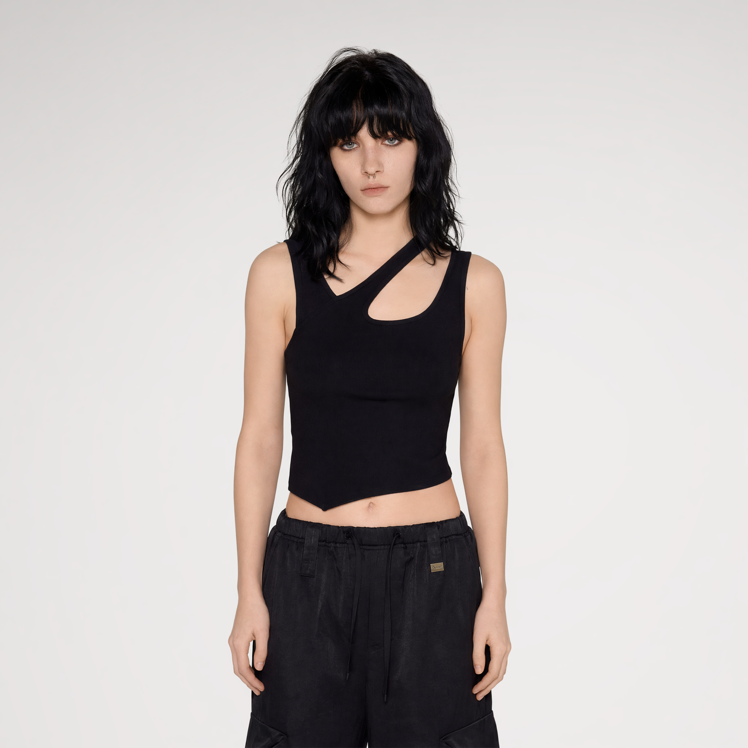 Deconstructed Asymmetric Cutout Tank Top