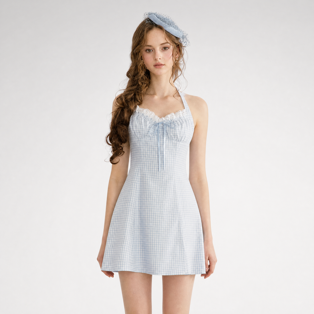 Gingham Halter A-Line Mini Dress