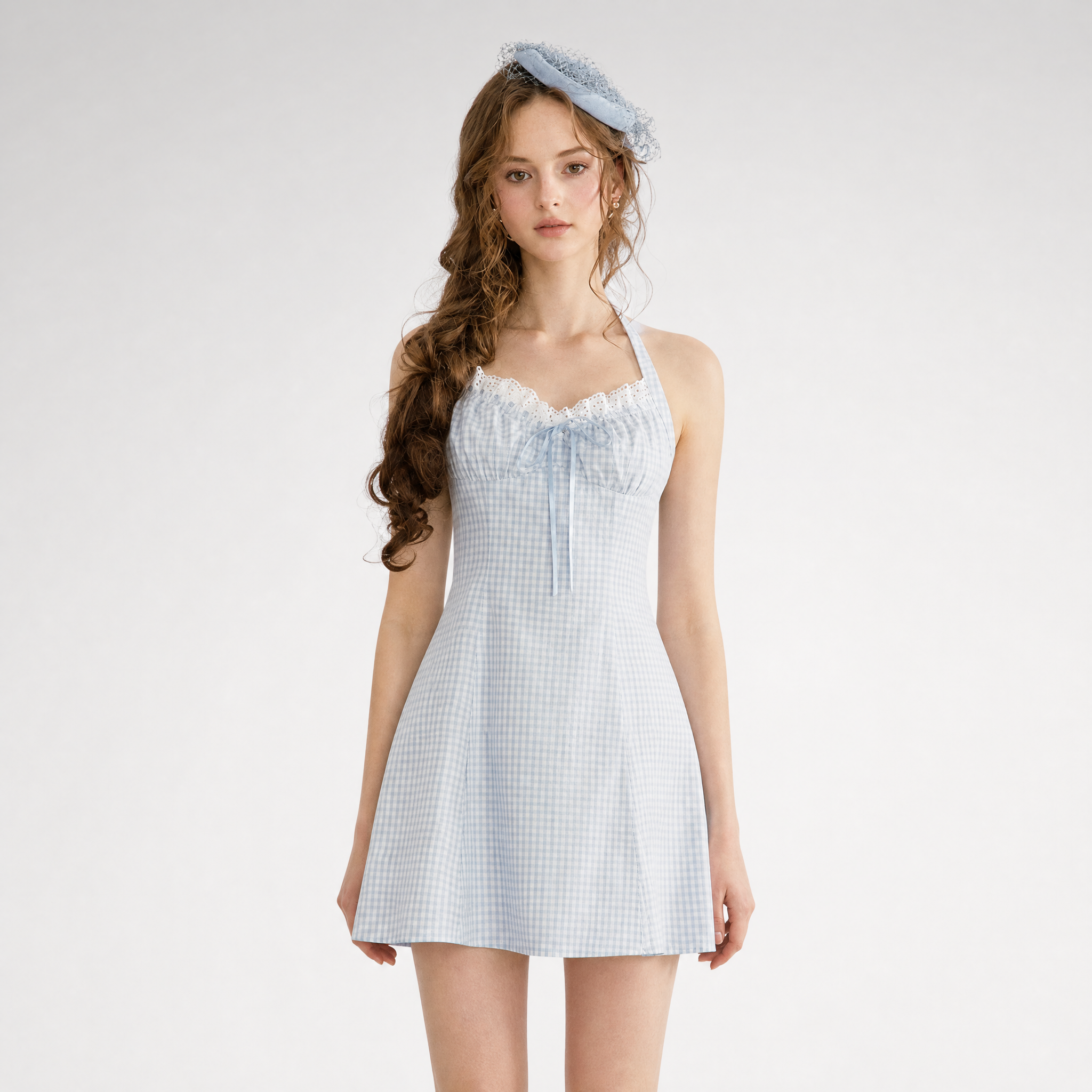 Gingham Halter A-Line Mini Dress